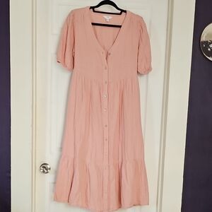 Elegant Pink Button-Down Dress